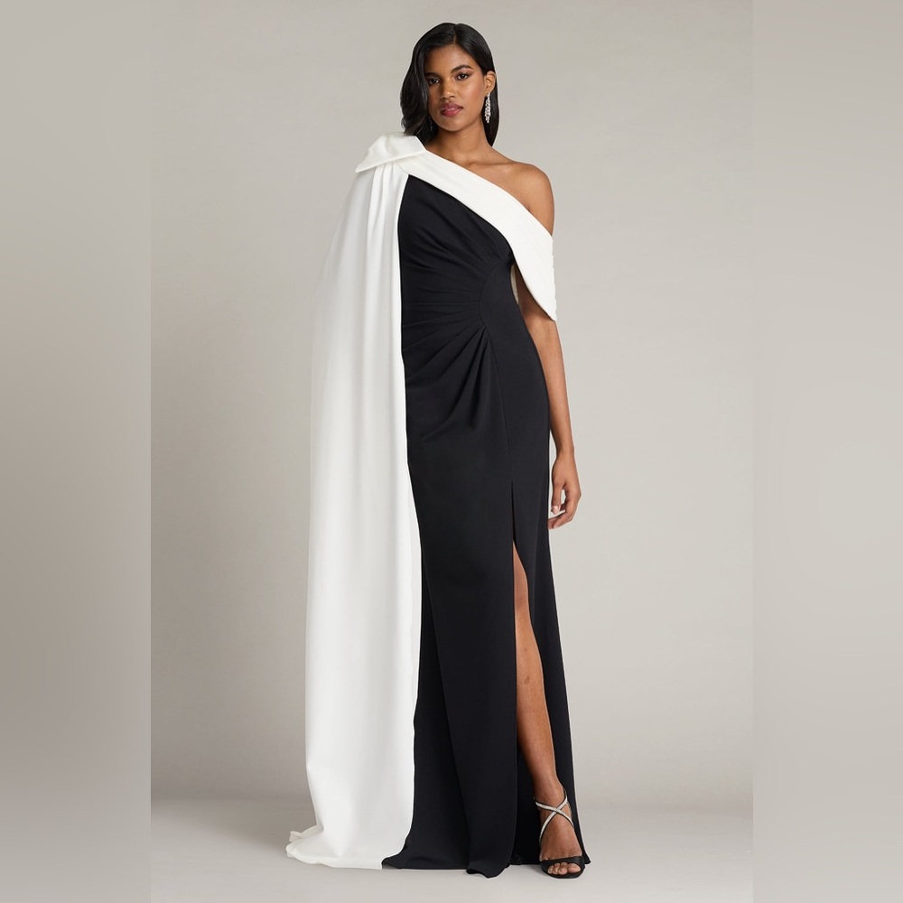 TADASHI SHOJI - ROMI ONE-SHOULDER BOW CAPE GOWN